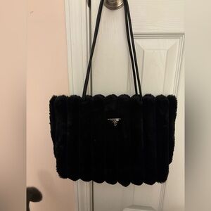 VIP GWP Prada Black Fur Shoulder Bag with Triangle Logo